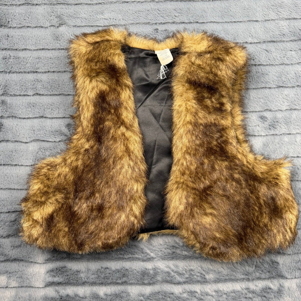 Arizona Jean Company Kids Faux Fur Vest Brown Multi XL 18 Sleeveless Open Front